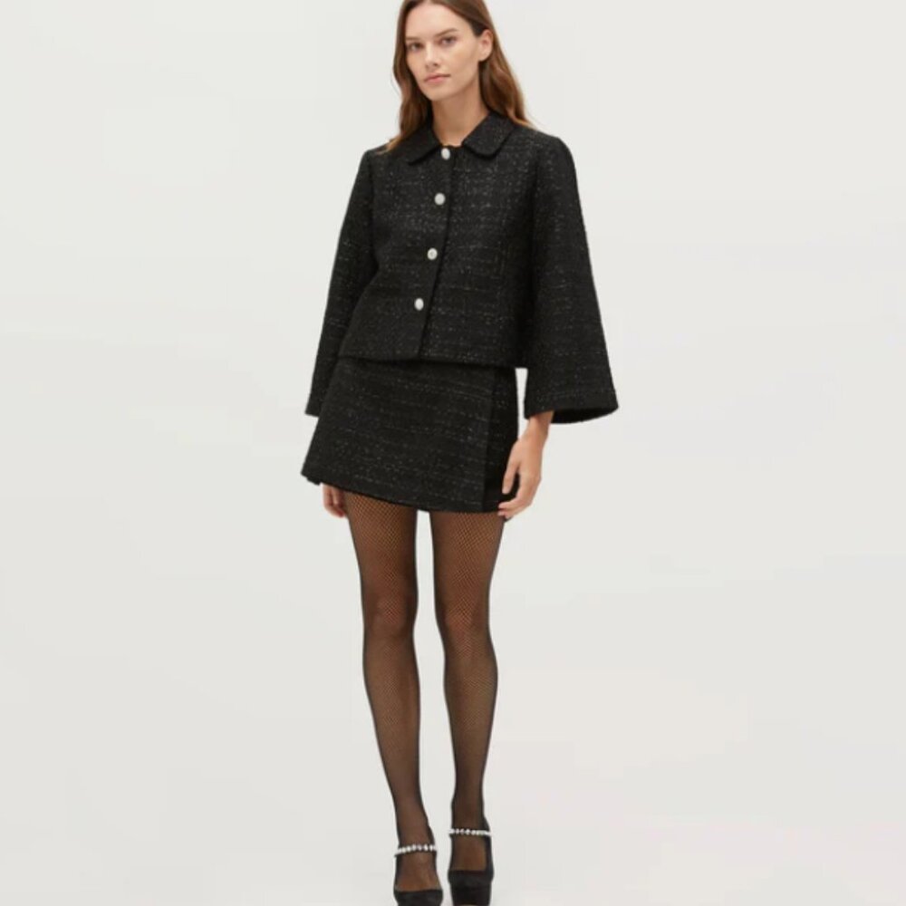 Hill House The Tatiana Skirt Black Tweed Size M